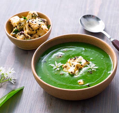 Wild Garlic, New Potato and Black Onion Seed Soup with Marinated Feta Recipe