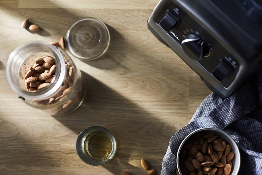 almond butter ingredients with blender