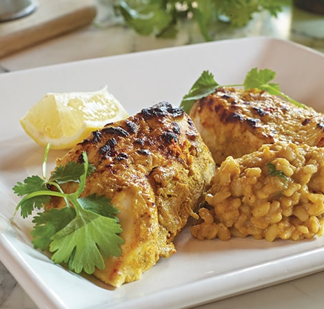 Yoghurt Baked Tandoori Chicken with Yellow Pea Compote Yoghurt Baked Tandoori Chicken with Yellow Pea Compote
